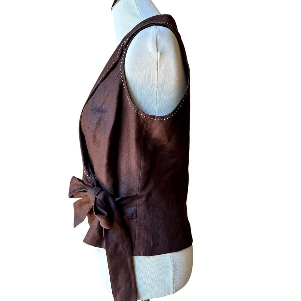 Talbots Chocolate Brown Linen-Blend Wrap Vest with Side Tie - Picture 4 of 9